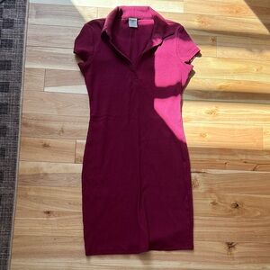 Ribbed Polo Mini Dress - Burgundy